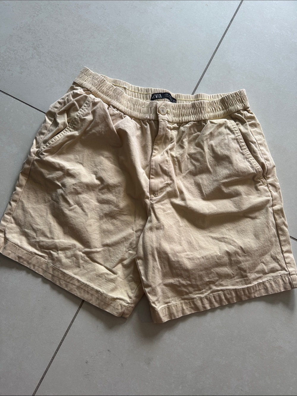 Zara Men Tan Elastic-Waist Flat Front Cotton Shorts
